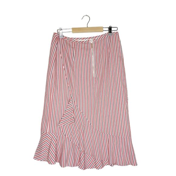 TED BAKER Coryn High Waist Ruffled Striped Pencil Midi Skirt - Picture 6 of 12